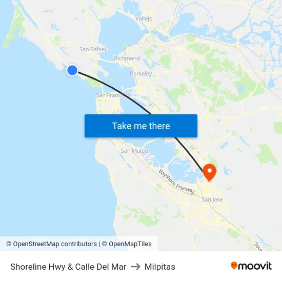 Shoreline Hwy & Calle Del Mar to Milpitas map