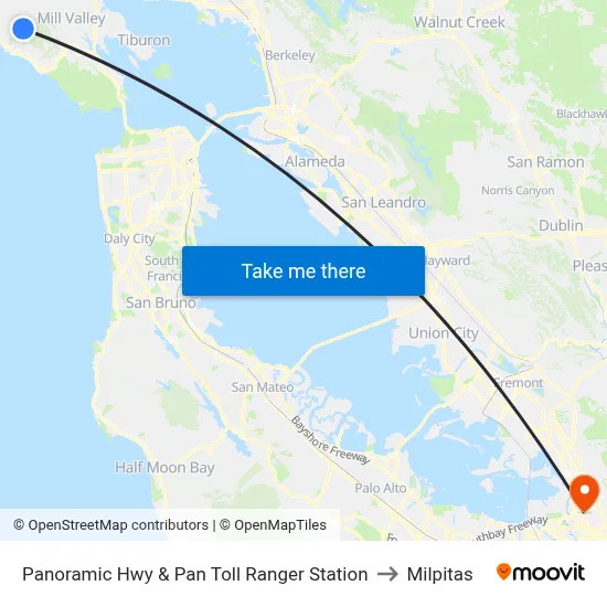 Panoramic Hwy & Pan Toll Ranger Station to Milpitas map