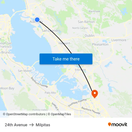 24th Avenue to Milpitas map
