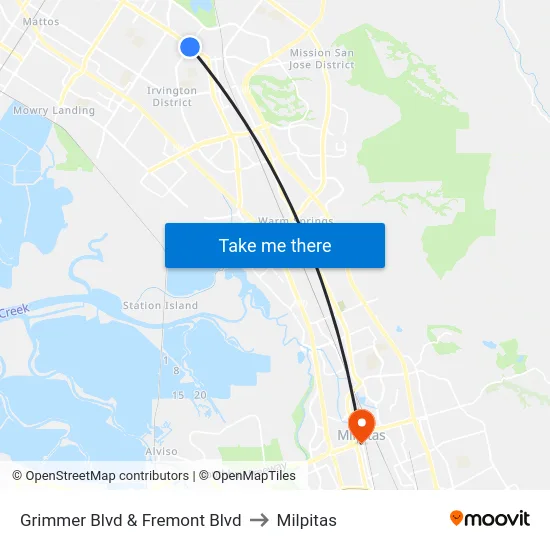 Grimmer Blvd & Fremont Blvd to Milpitas map