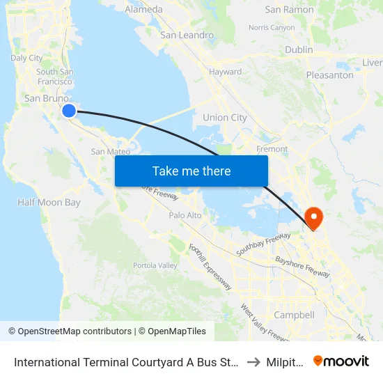 International Terminal Courtyard A Bus Stop to Milpitas map