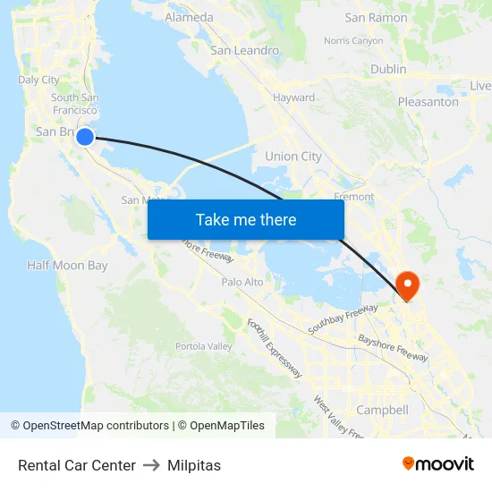 Rental Car Center to Milpitas map