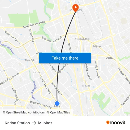 Karina Station to Milpitas map