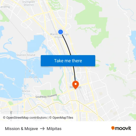 Mission & Mojave to Milpitas map