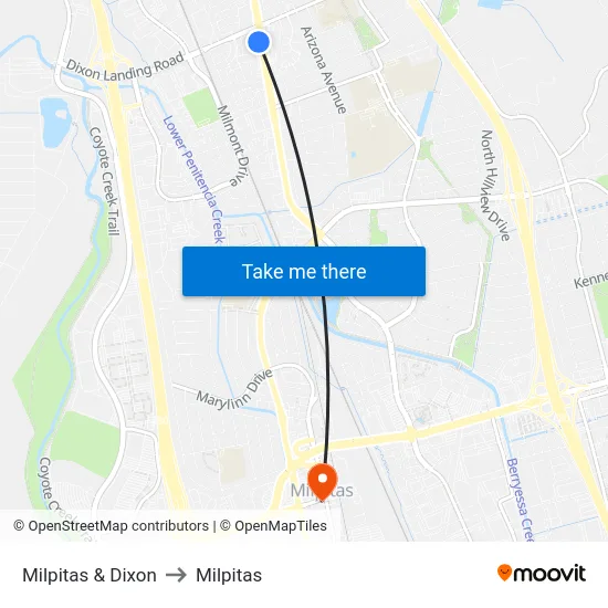 Milpitas & Dixon to Milpitas map