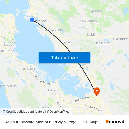 Ralph Appezzato Memorial Pkwy & Poggi St to Milpitas map