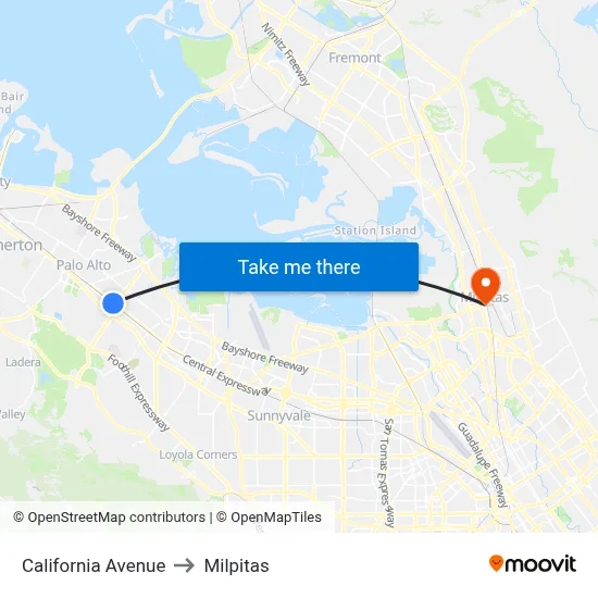 California Avenue to Milpitas map