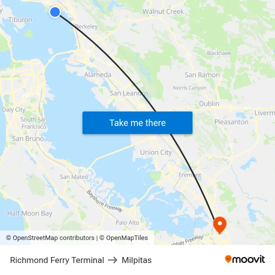 Richmond Ferry Terminal to Milpitas map