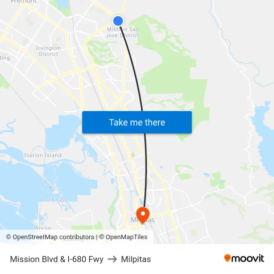 Mission Blvd & I-680 Fwy to Milpitas map