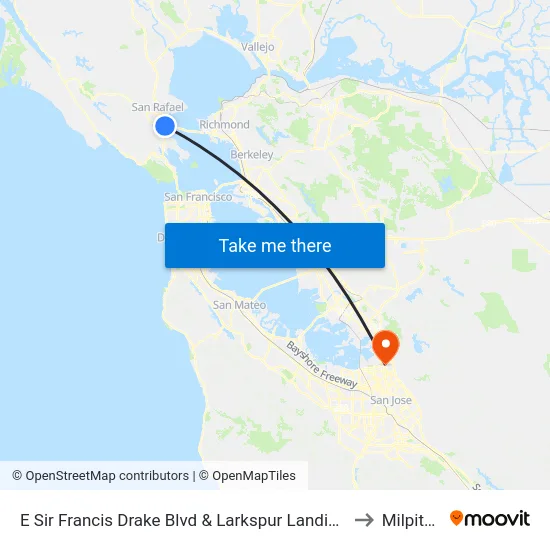 E Sir Francis Drake Blvd & Larkspur Landing to Milpitas map