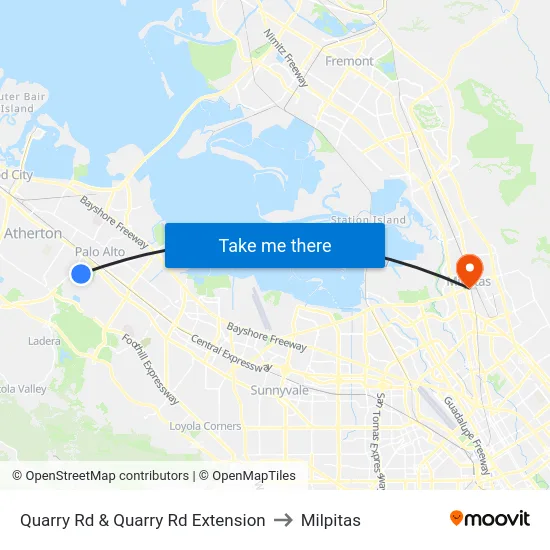 Quarry Rd & Quarry Rd Extension to Milpitas map