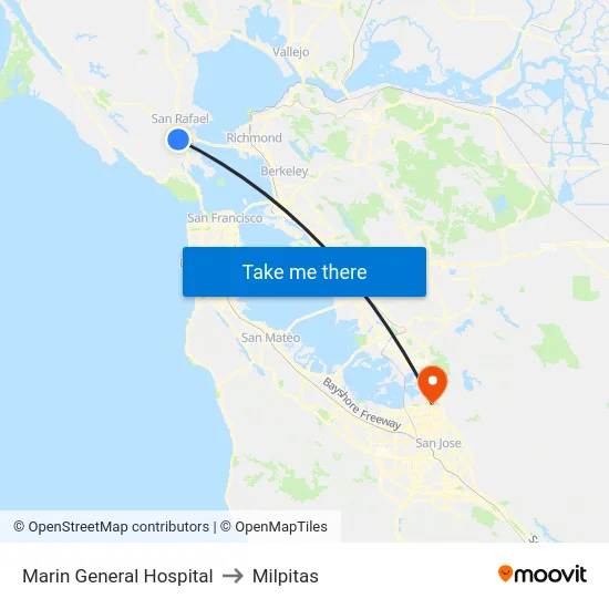 Marin General Hospital to Milpitas map