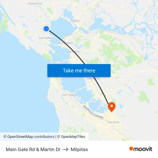 Main Gate Rd & Martin Dr to Milpitas map