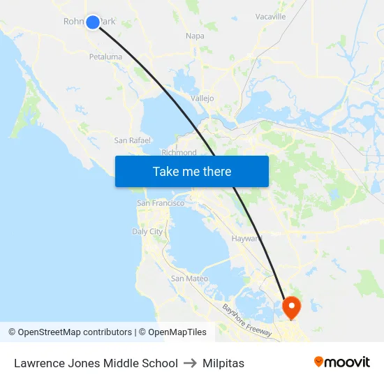 Lawrence Jones Middle School to Milpitas map