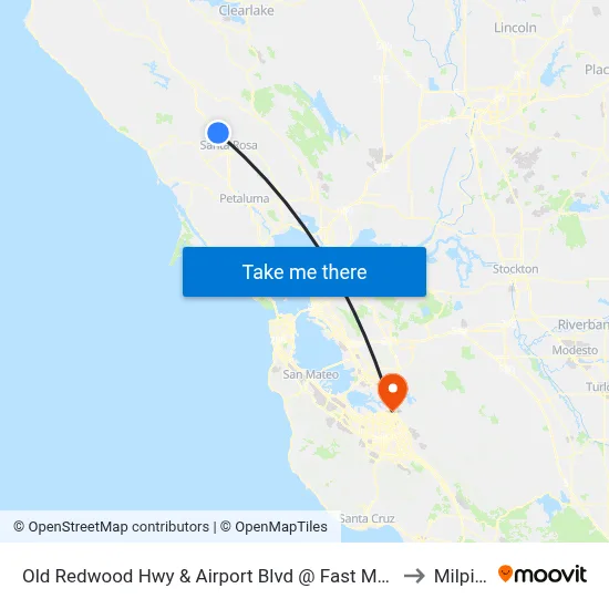 Old Redwood Hwy & Airport Blvd @ Fast Mart Gas Stn to Milpitas map