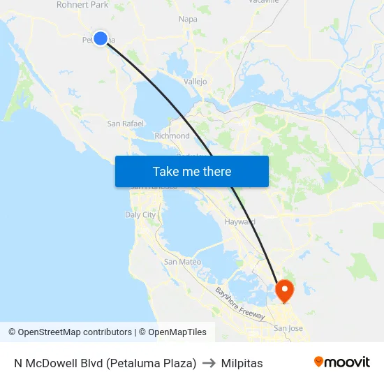 N McDowell Blvd (Petaluma Plaza) to Milpitas map