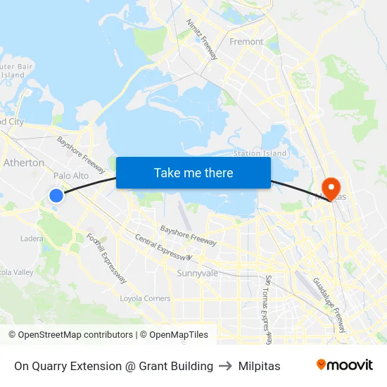 On Quarry Extension @ Grant Building to Milpitas map