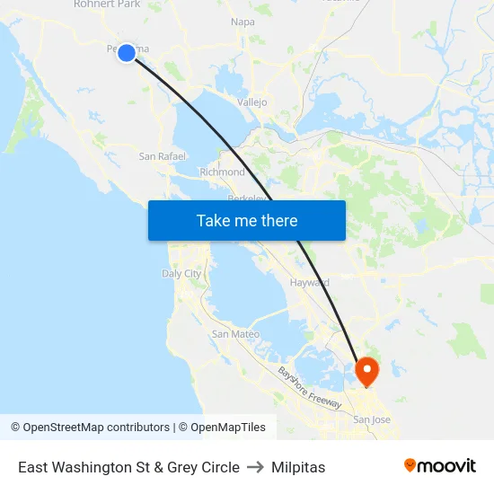 East Washington St & Grey Circle to Milpitas map