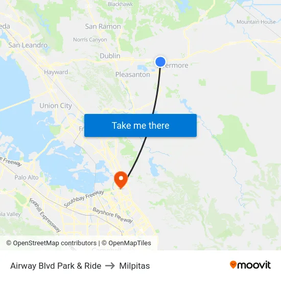 Airway Blvd Park & Ride to Milpitas map