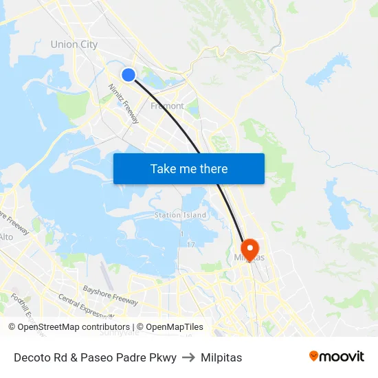 Decoto Rd & Paseo Padre Pkwy to Milpitas map