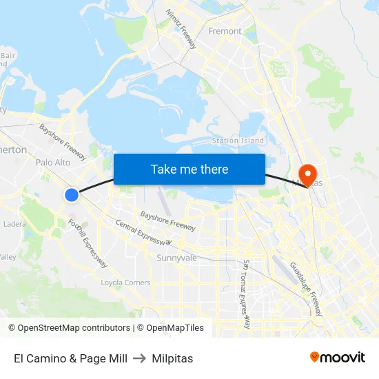 El Camino & Page Mill to Milpitas map