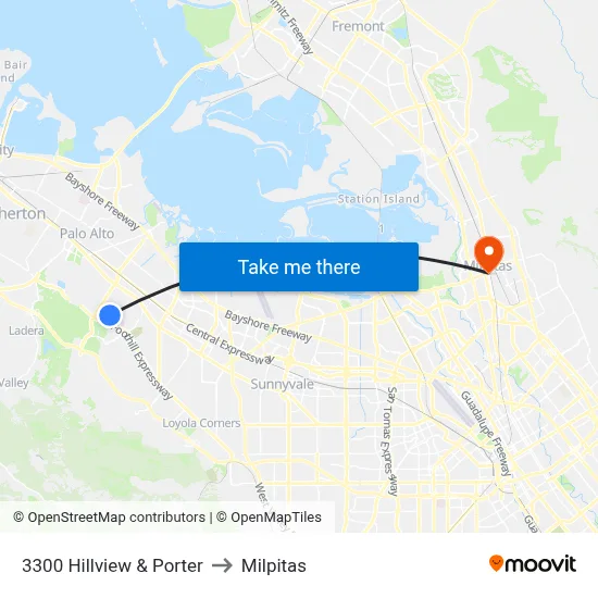 3300 Hillview & Porter to Milpitas map