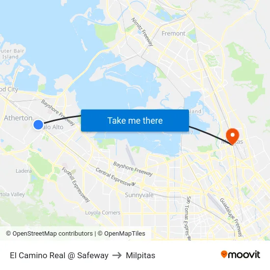 El Camino Real @ Safeway to Milpitas map