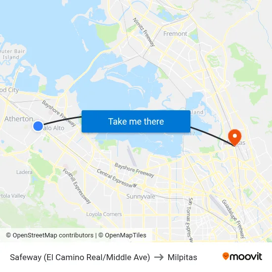 Safeway (El Camino Real/Middle Ave) to Milpitas map