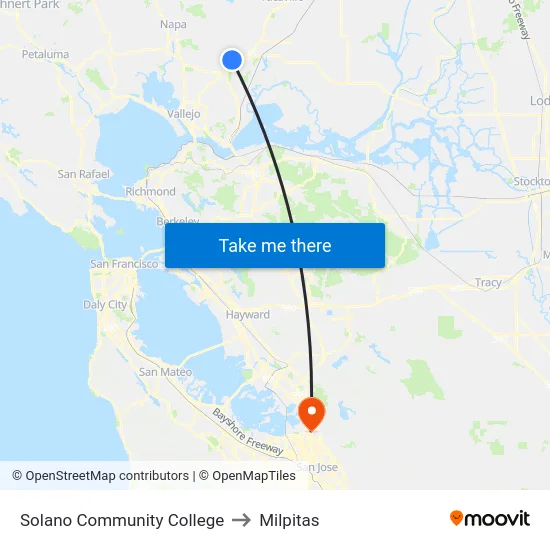 Solano Community College to Milpitas map