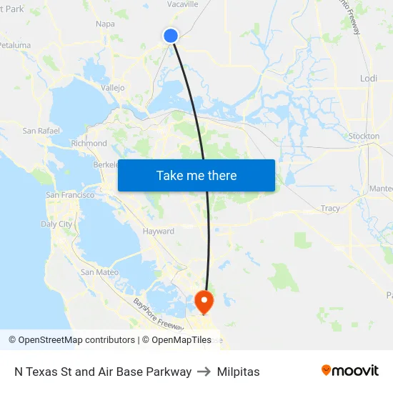 N Texas St and Air Base Parkway to Milpitas map