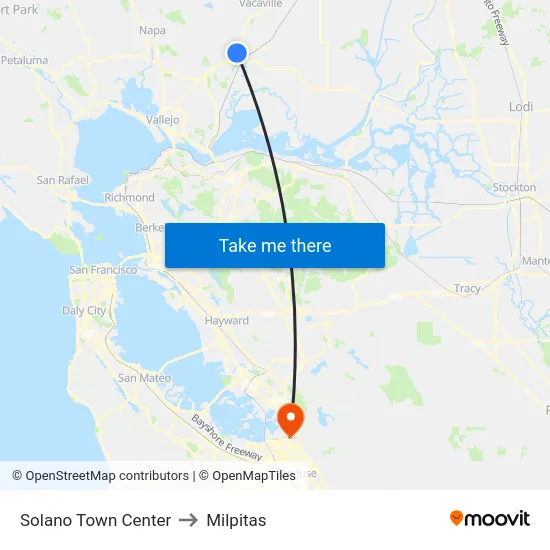 Solano Town Center to Milpitas map