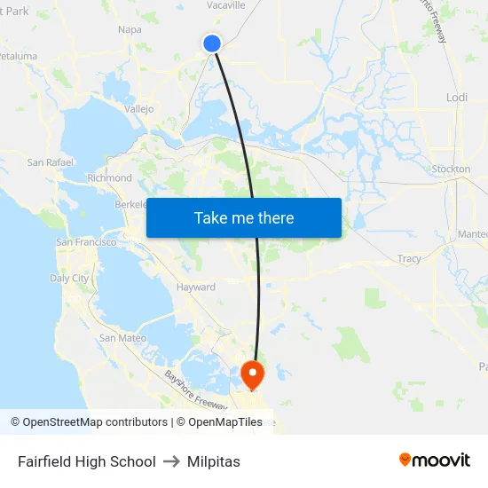 Fairfield High School to Milpitas map