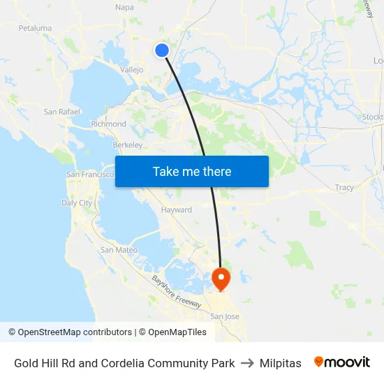 Gold Hill Rd and Cordelia Community Park to Milpitas map