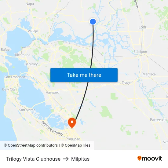 Trilogy Vista Clubhouse to Milpitas map