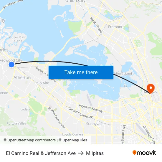 El Camino Real & Jefferson Ave to Milpitas map