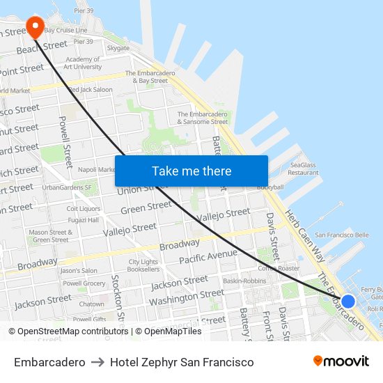 Embarcadero to Hotel Zephyr San Francisco map