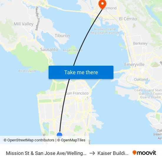 Mission St & San Jose Ave/Wellington Ave to Kaiser Building A map
