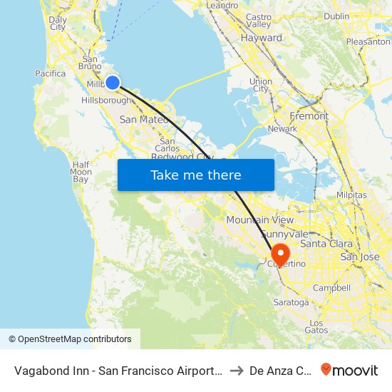 Vagabond Inn - San Francisco Airport Bayfront (Sfo) to De Anza College map