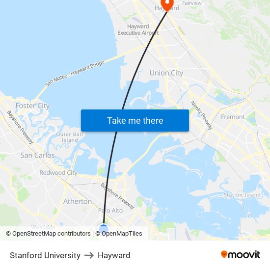 Stanford University to Hayward map