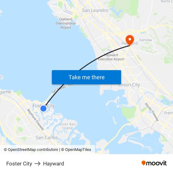 Foster City to Hayward map