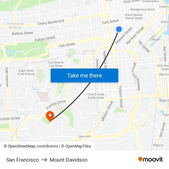 San Francisco to Mount Davidson map