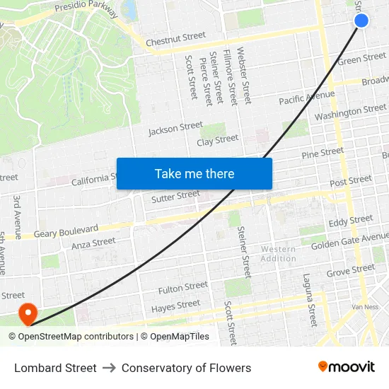 Lombard Street to Conservatory of Flowers map