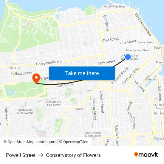 Powell Street to Conservatory of Flowers map