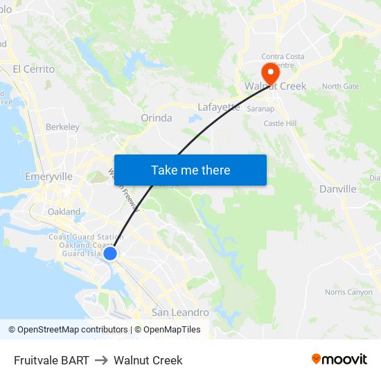 Fruitvale Bart to Walnut Creek map