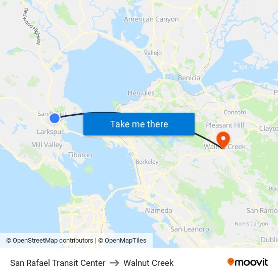 San Rafael Downtown to Walnut Creek map