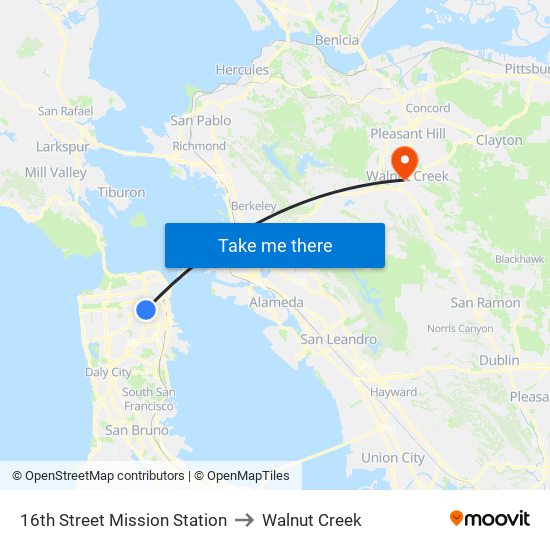 16th Street Mission Station to Walnut Creek map