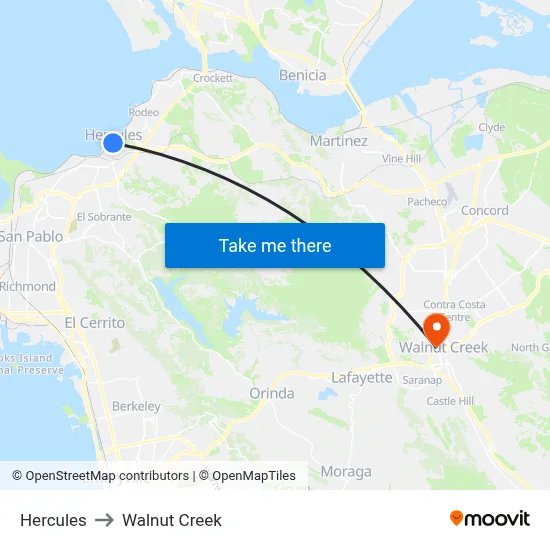 Hercules to Walnut Creek map