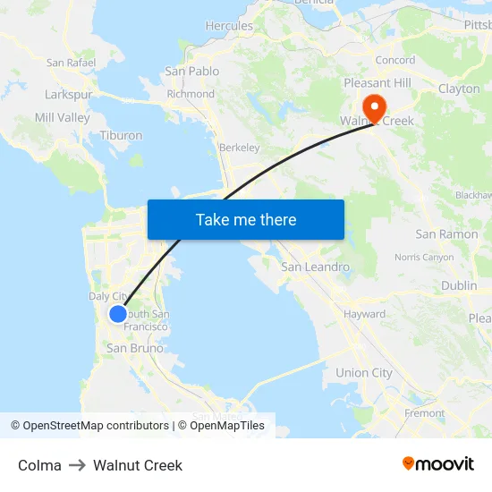 Colma to Walnut Creek map