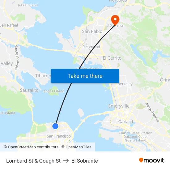 Lombard St & Gough St to El Sobrante map