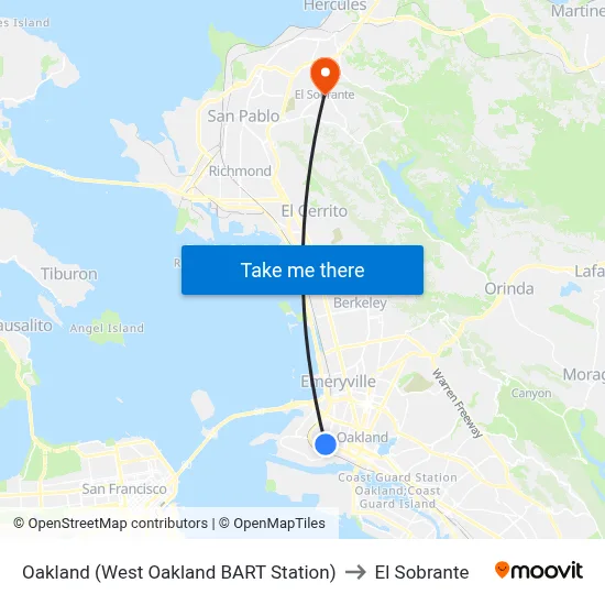 Oakland (West Oakland BART Station) to El Sobrante map